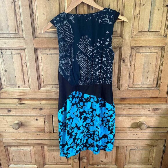 Leifsdottir Anthropologie Silk Mini Sheath Dress Blue Black Floral Womens Size 0 - Picture 6 of 11
